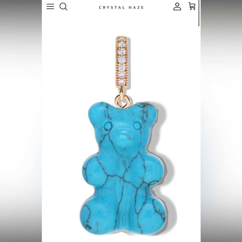 Crystal Haze Bear Turquoise Pendant-gold pave connector